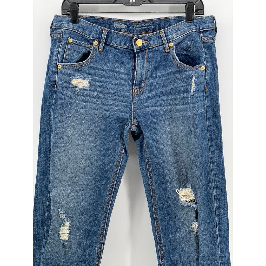 MOSSIMO Women's Dark Blue Denim Distressed Skinny Boyfriend Jeans SZ 6