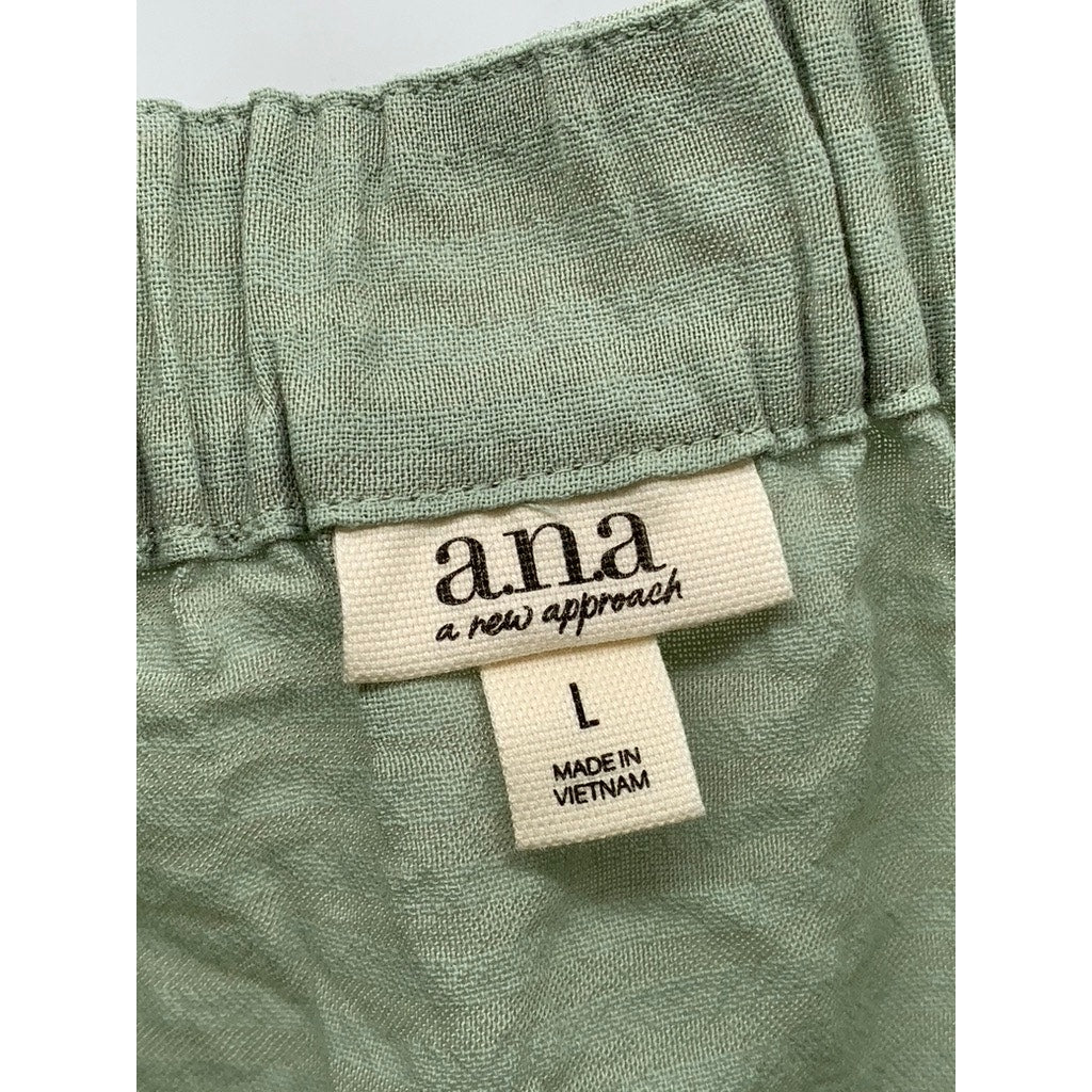 A.N.A A NEW APPROACH Women's Green Tie-Sleeve Cotton-Blend Tank Top SZ L