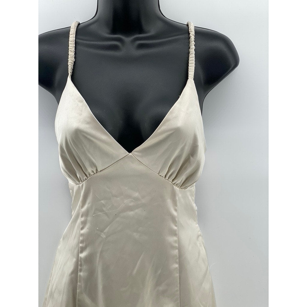 SUNDAYS Women's Beige V-Neck Scrunched Strappy Open Back Fit & Flare Dress SZ M