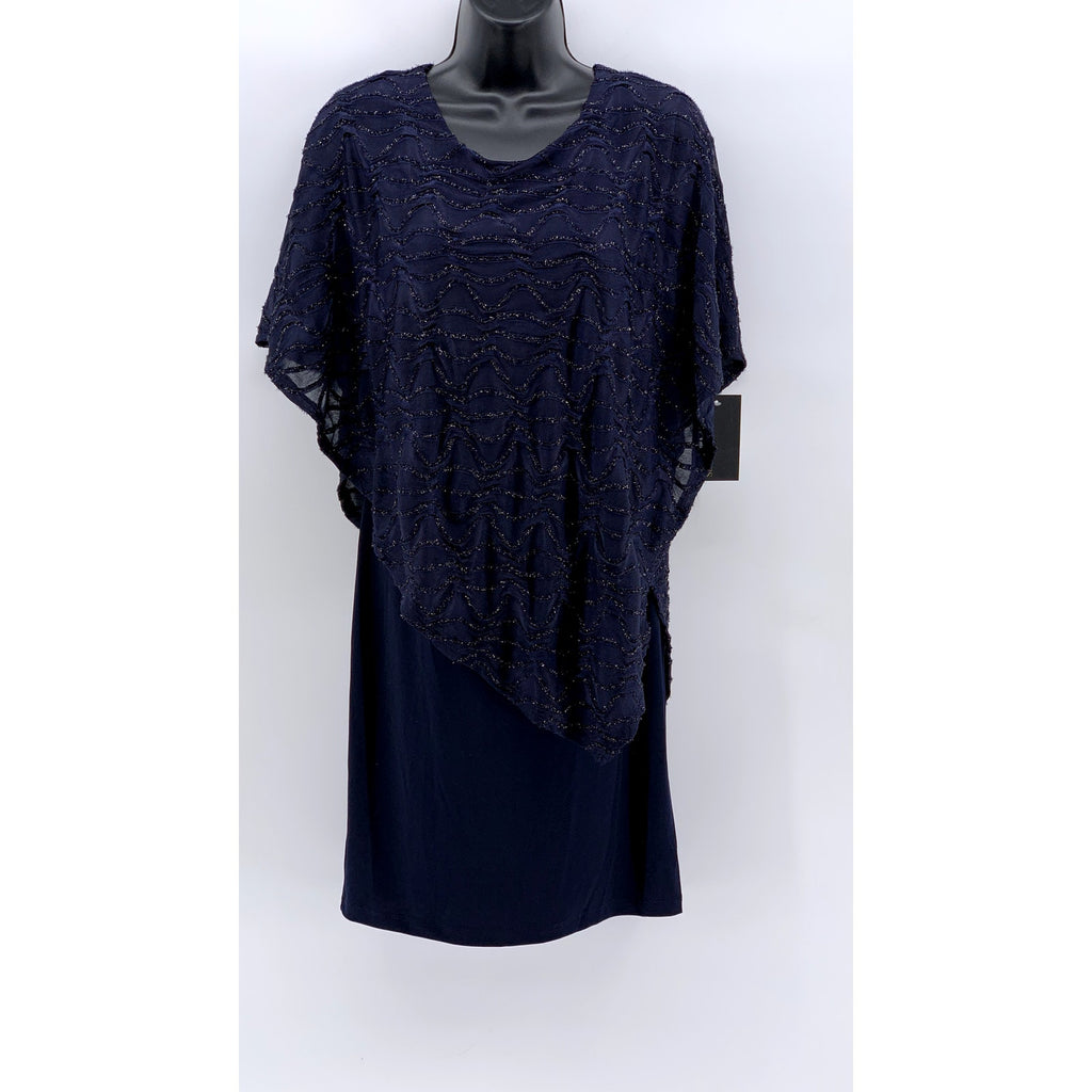 ENFOCUS STUDIO Women's Navy Asymmetrical Shawl Sheath Dress SZ 4