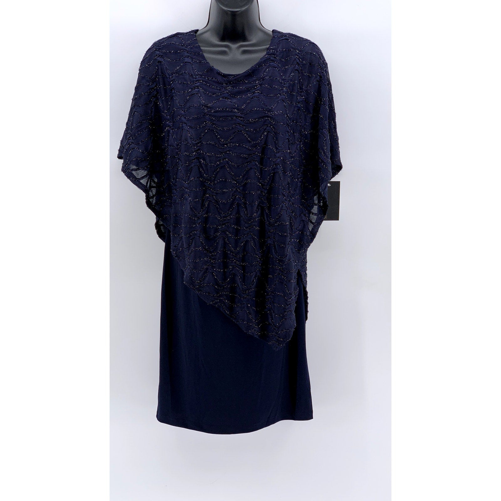 ENFOCUS STUDIO Women's Navy Asymmetrical Shawl Sheath Dress SZ 4