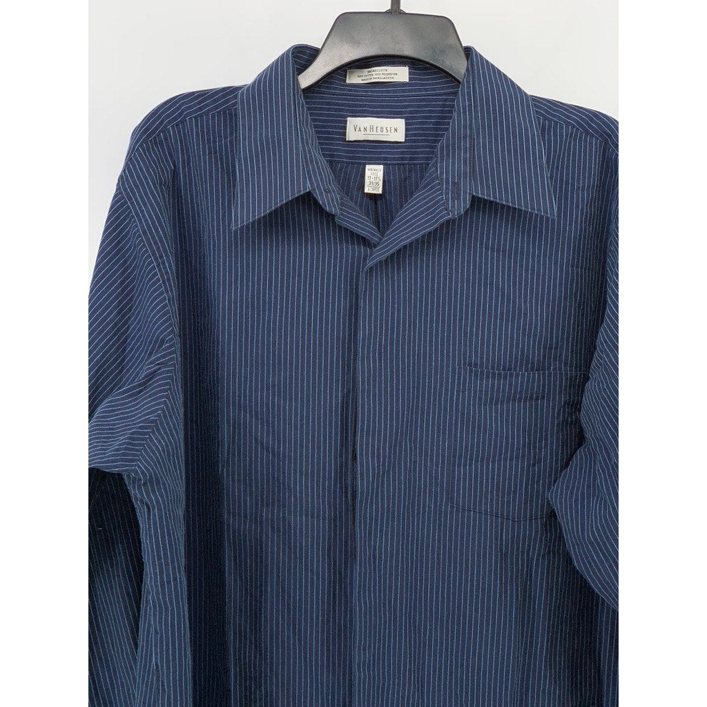 VAN HEUSEN Men's Blue Striped Button-Up Long Sleeve Regular-Fit Shirt SZ XL
