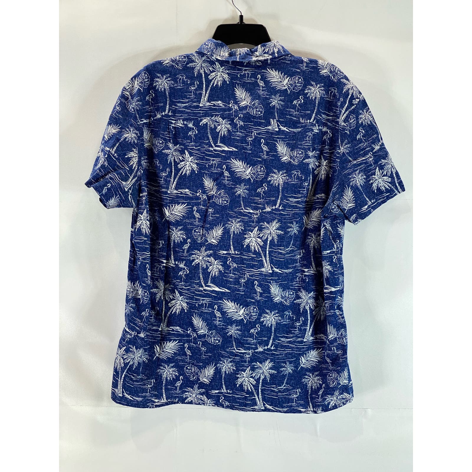 AMERICAN EAGLE Men's Blue Palm Tree Graphic Regular-Fit Button-Up Shirt SZ L