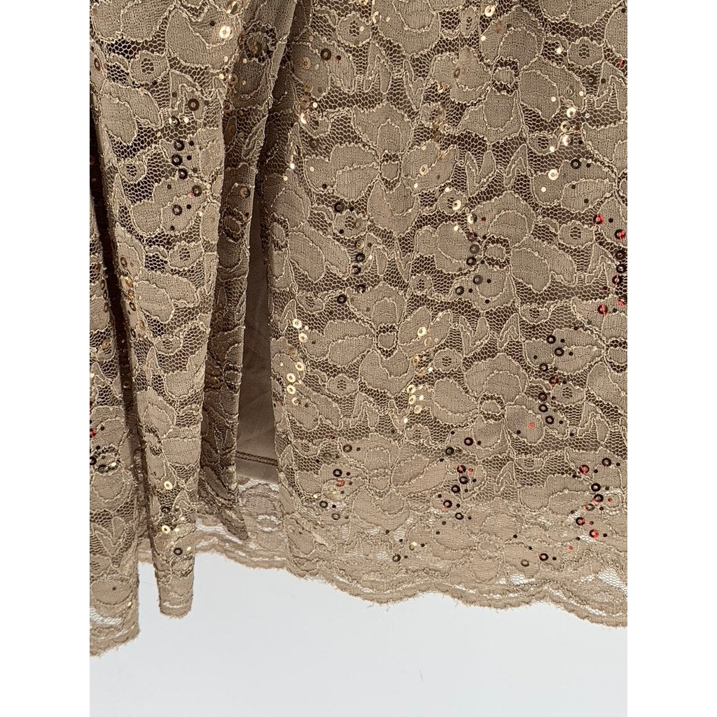 SLNY Women's Plus Beige Floral Lace Straight-Neck Sheath 2pc Dress SZ 14W