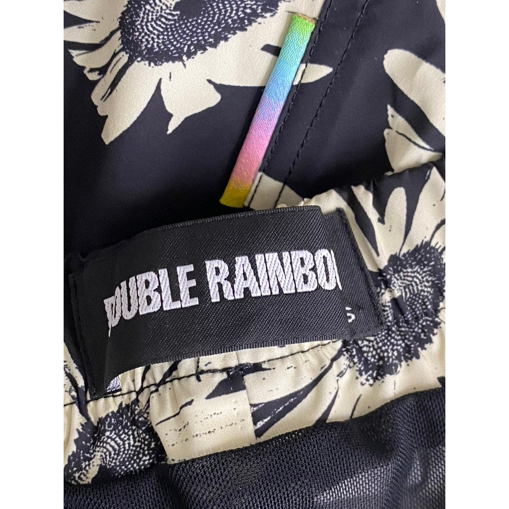 DOUBLE RAINBOUU Women's Black-Beige Large Daisy Print Elastic-Waist Shorts SZ S