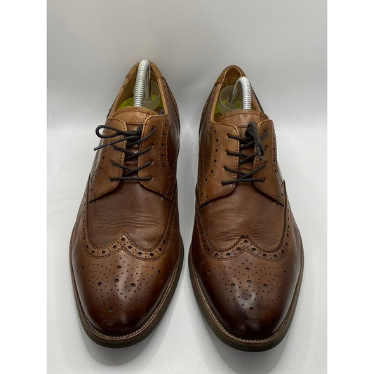FLORSHEIM Men's Cognac Leather Orthotech Lace-Up Wingtip Oxford Shoes SZ 10