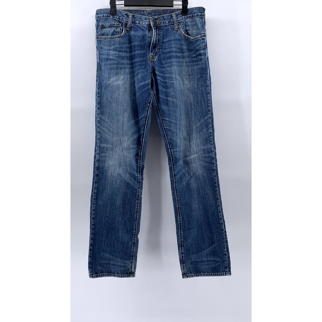 OLD NAVY Men's Light Blue Wash Distressed Slim-Fit Five Pocket Jeans SZ 33X32