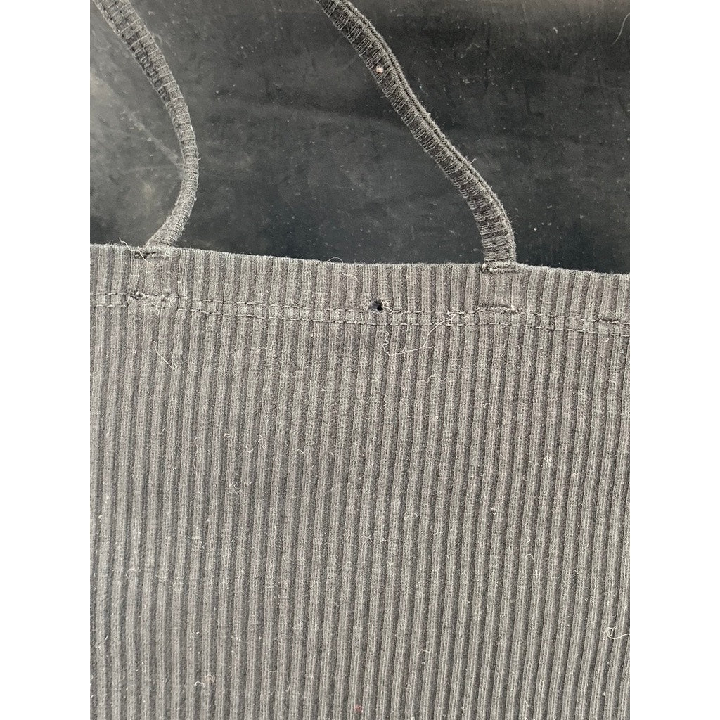 ZARA Women's Black Ribbed Asymmetrical Spaghetti Strap Cropped Top SZ M