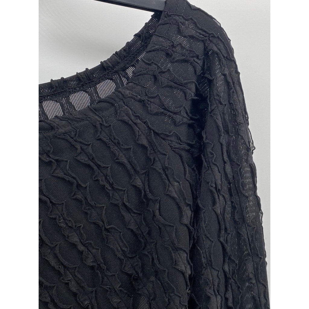 UNBRANDED Women's Black Textured Asymmetrical Cutout Off-The-Shoulder Top SZ L