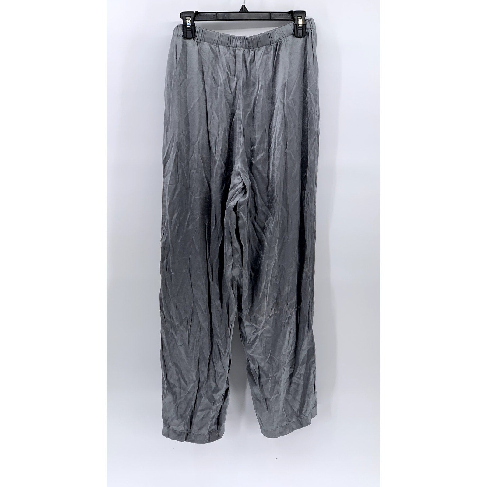 MADEWELL Women's Gray Satin Elastic-Waist Straight-Leg Full-Length Pants SZ M