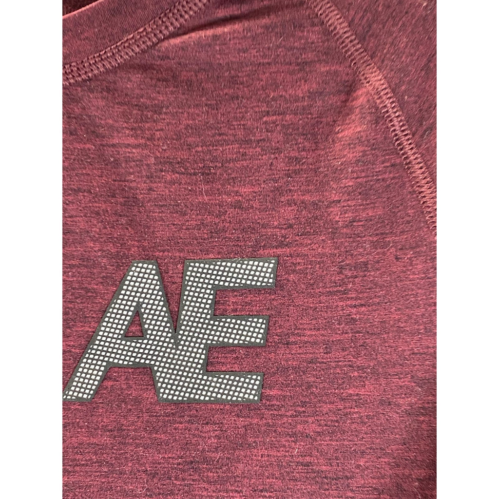 AMERICAN EAGLE Men's Burgundy/Grey Colorblock Crewneck AE Flex T-Shirt SZ S