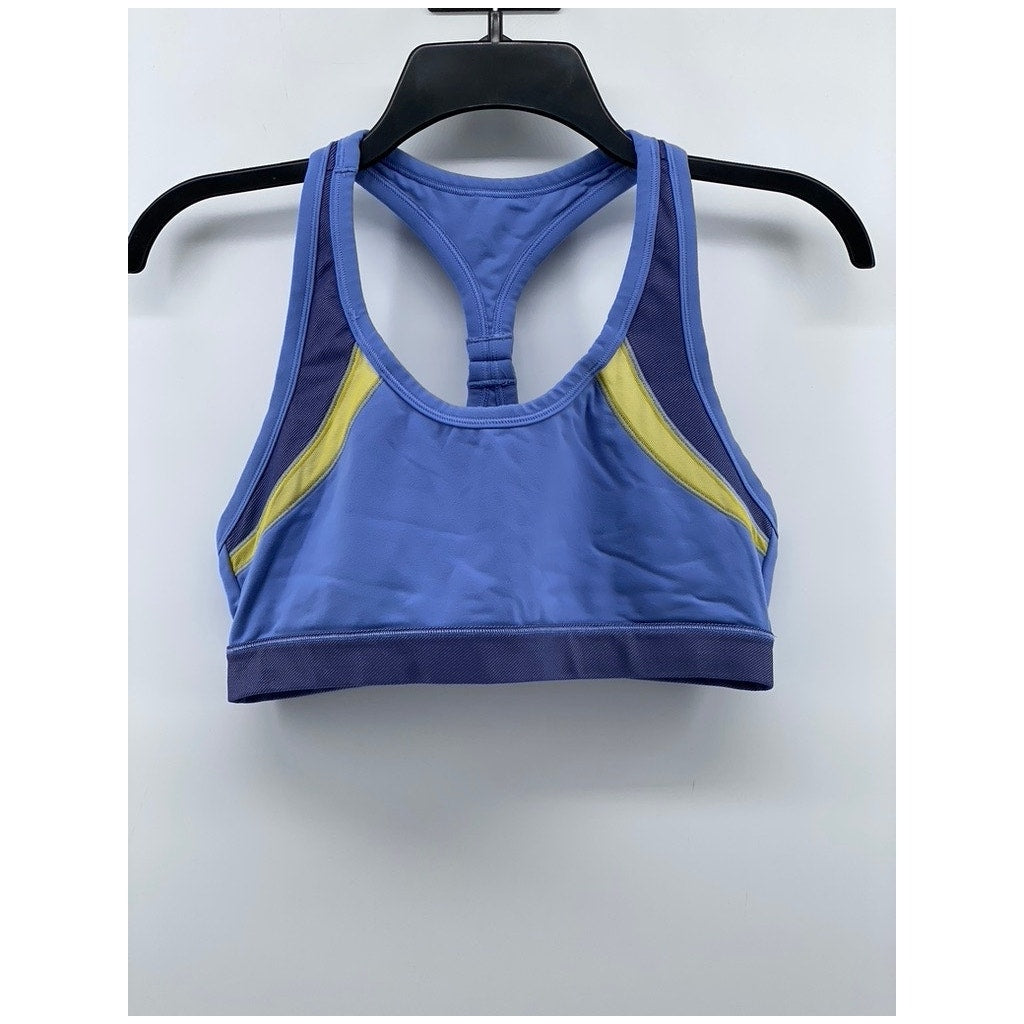UNBRANDED Women's Blue-Yellow Striped Racerback Sports Bra SZ S