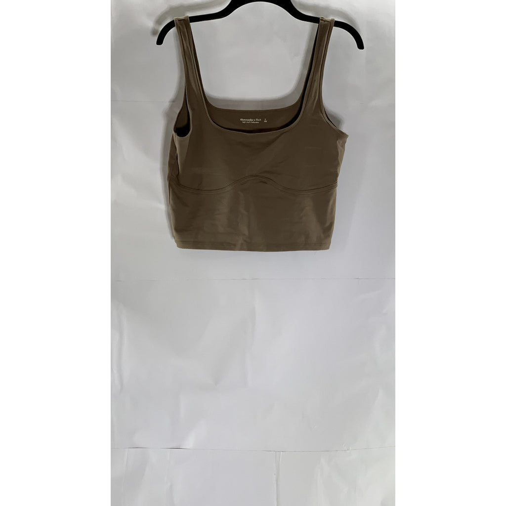 ABERCROMBIE & FITCH Women's Brown Straight-Neck Cropped Tank Top SZ L