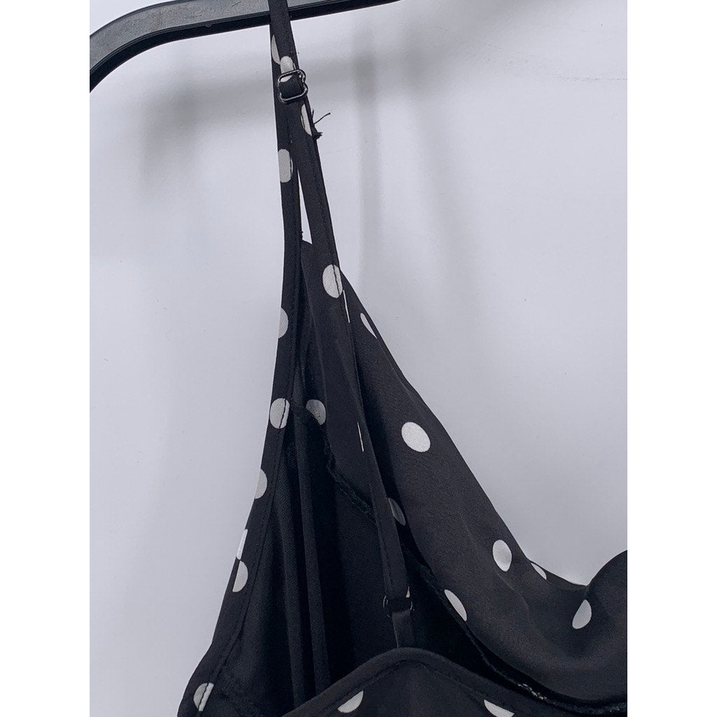 BEBE Women's Black-White Polka Dot Satin Cowl-Neck Slip Midi Dress SZ S