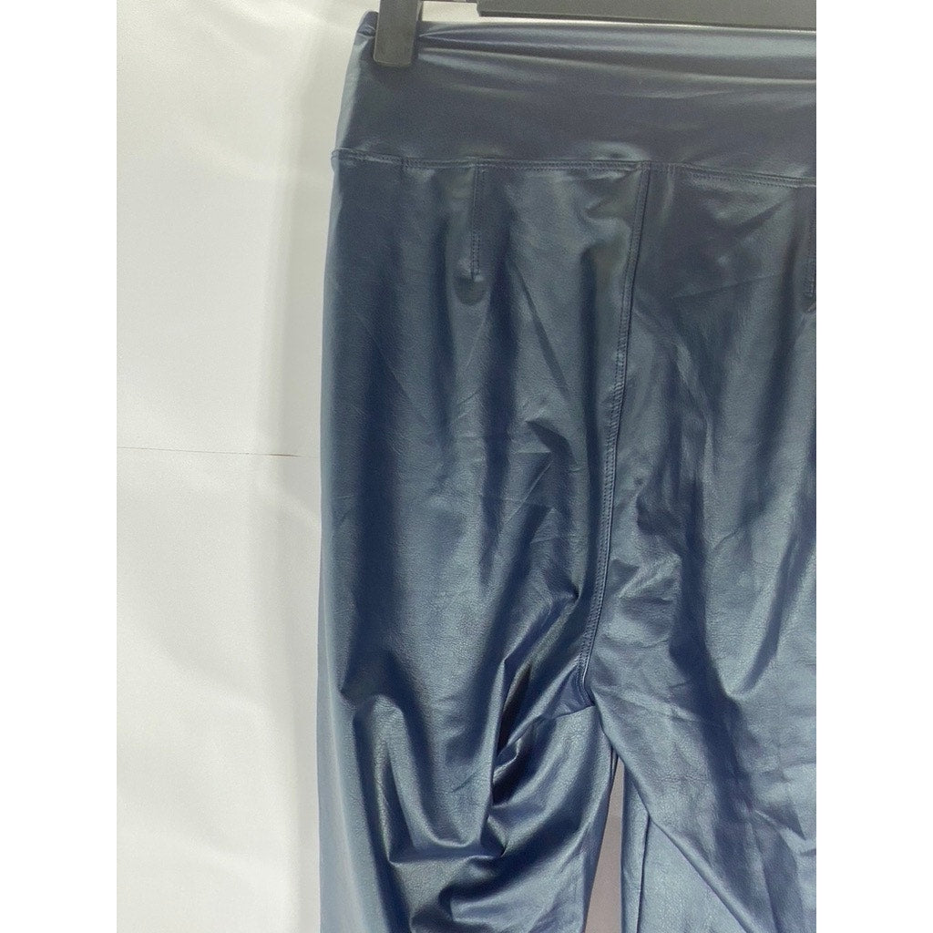 OFFLINE By AERIE Women's Blue Solid Faux-Leather High-Rise Fitted Leggings SZ M