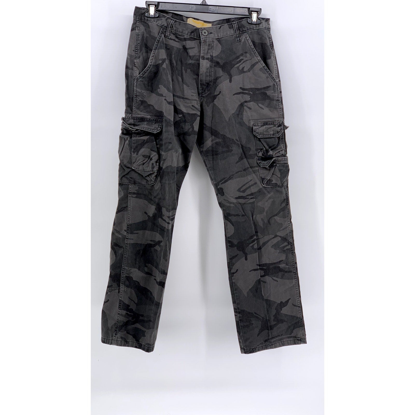 WRANGLER Men’s Charcoal Gray Camo Straight-Leg Cargo Pants SZ 34x32