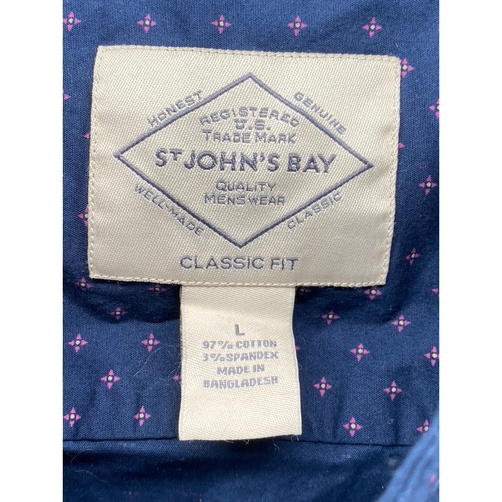 ST. JOHN'S BAY Men's Navy Printed Classic-Fit Button-Up Long Sleeve Shirt SZ L