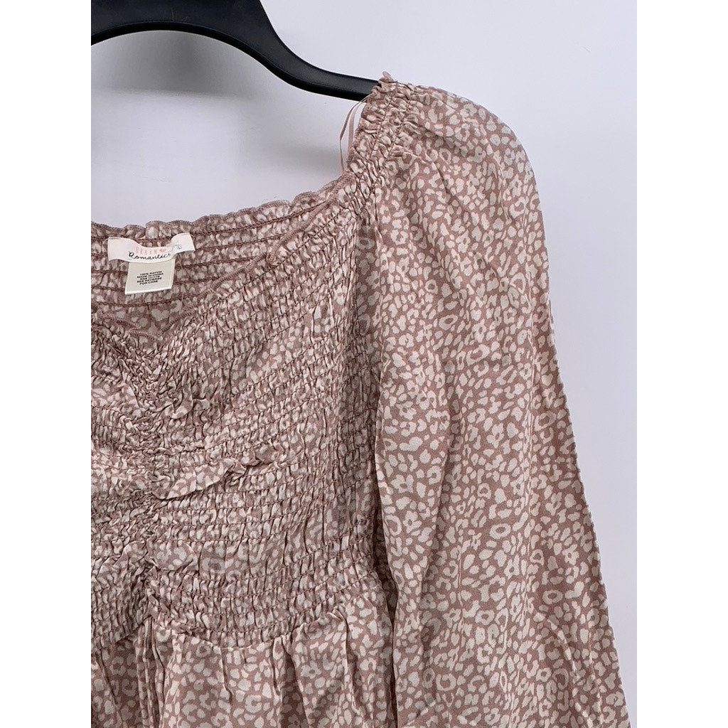 URBAN ROMANTICS Women's Pink Micro Floral Print Long Sleeve Top SZ L