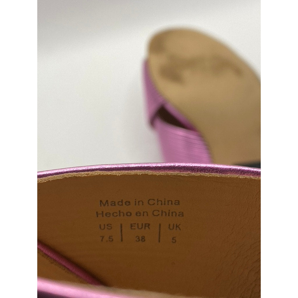 ALDO Women's Pink Metallic Round Peep-Toe Slip-On Block Heel Sandals SZ 7.5