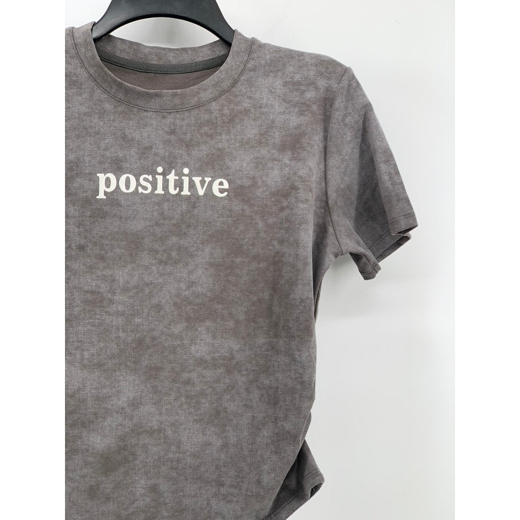 UNBRANDED Women's Gray Tie-Dye Crewneck Positive Logo Side-Ruched Casual Top SZS