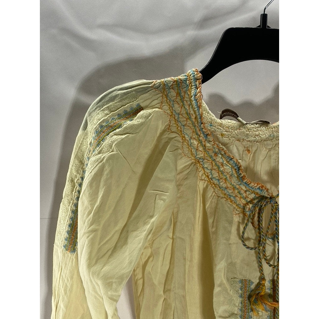 WHAT GOES AROUND COMES AROUND Women's Beige Embroidered Long SleeveTop SZ S