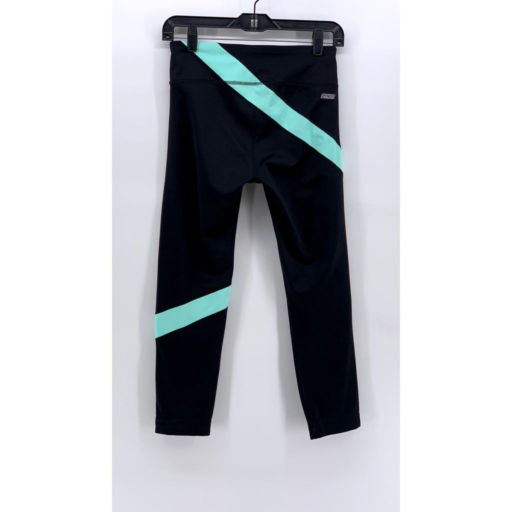 EXPCORE Women's Black-Teal Striped Cropped Leggings SZ S