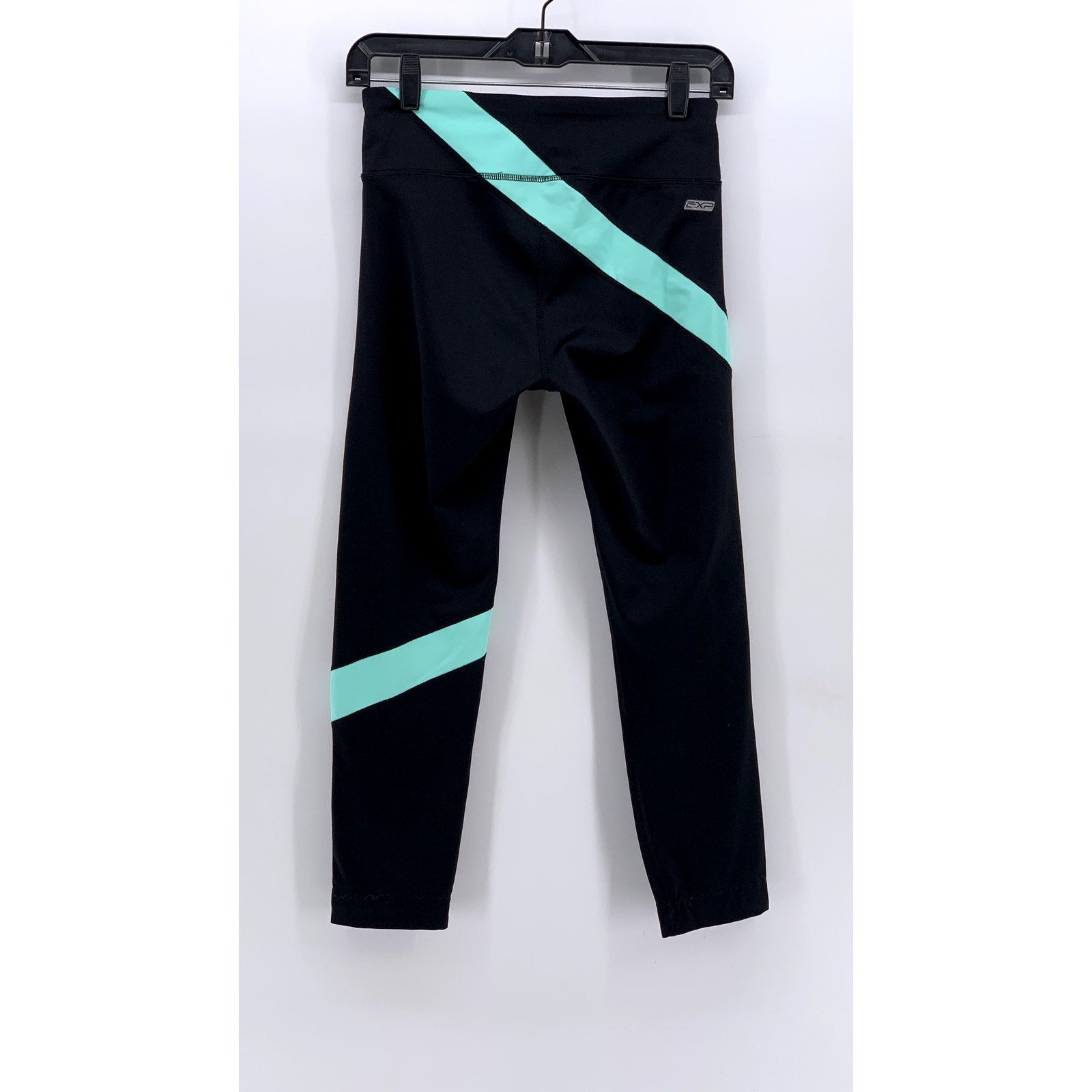 EXPCORE Women's Black-Teal Striped Cropped Leggings SZ S