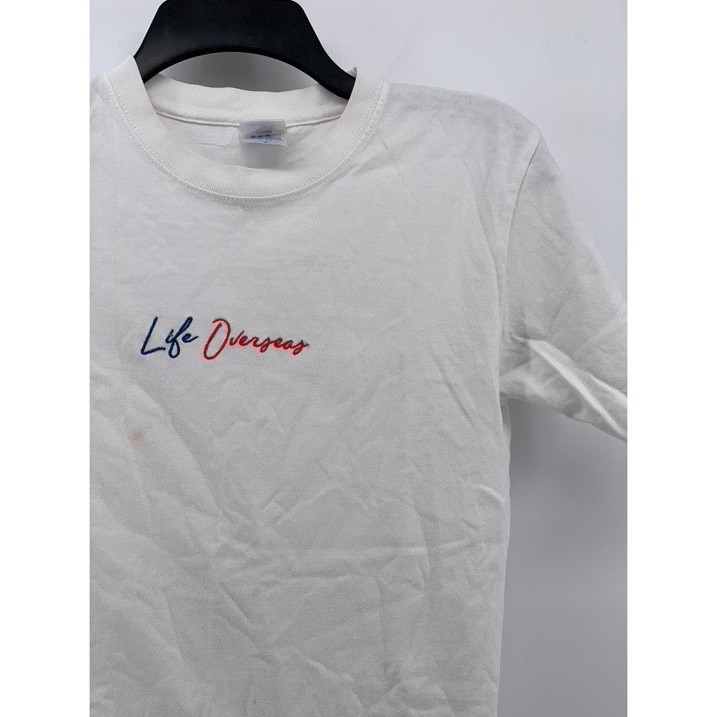 LIFE OVERSEAS Men's White Script Logo Crewneck Short Sleeve Casual T-Shirt SZ S