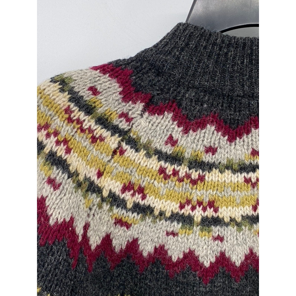 AMERICAN EAGLE OUTFITTERS Women's Vintage Charcoal Wool Fair Isle Sweater SZ L
