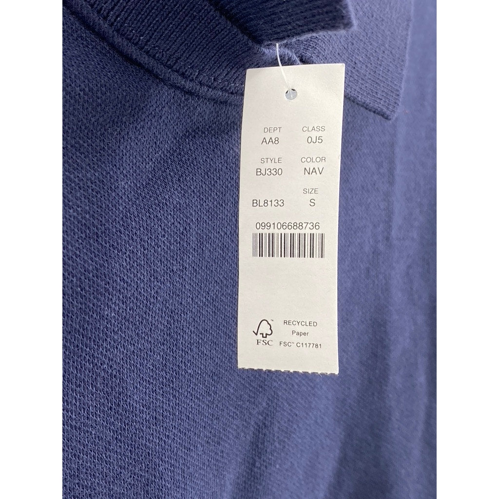 J.CREW Men's Navy Blue Pique Fleece Collared Pullover Long Sleeve Sweatshirt SZS