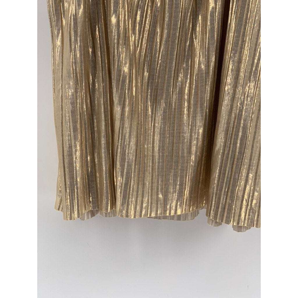 H&M Women's Gold Metallic Scoop-Neck Spaghetti Strap Pleated Tank Top SZ S