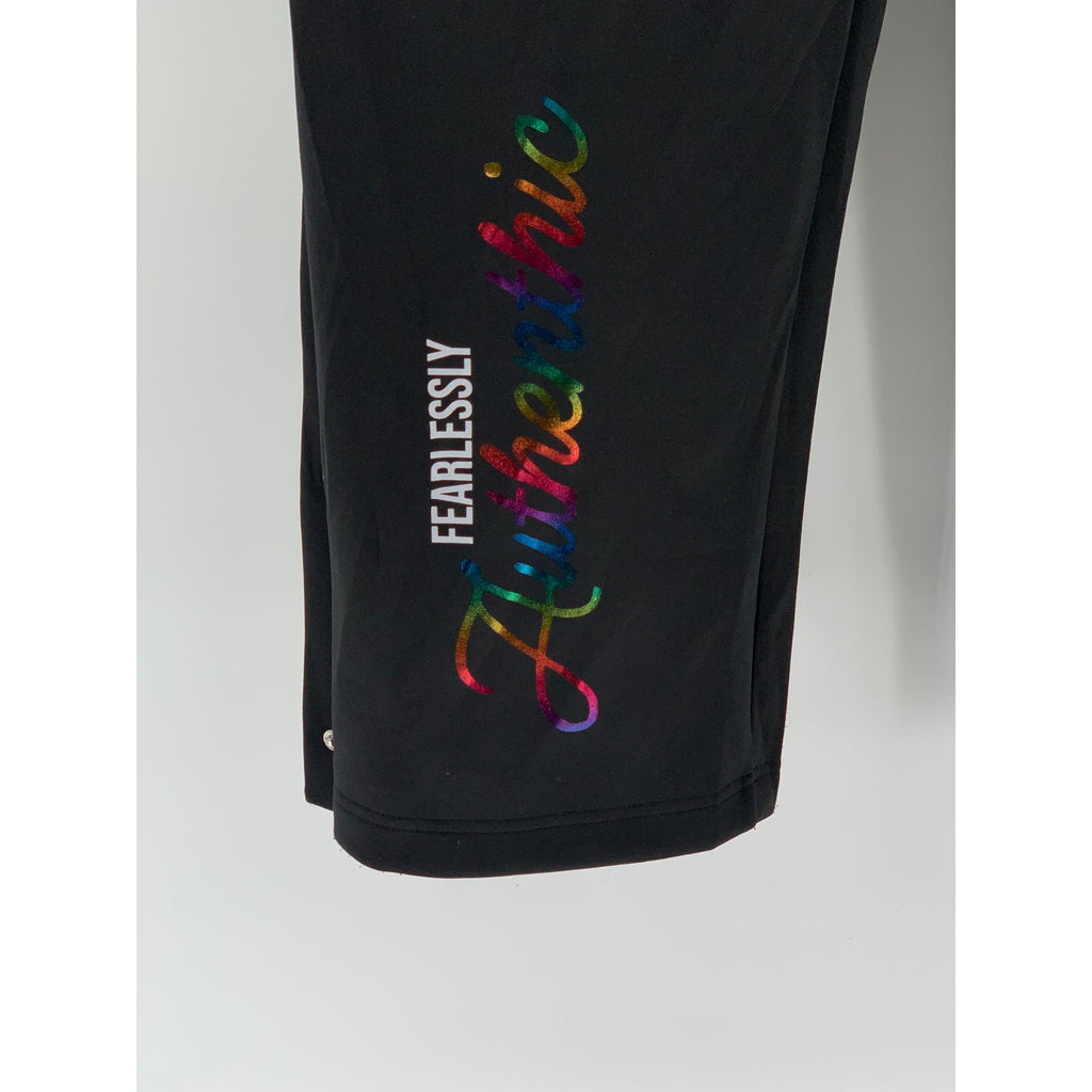 PH Women's Black-Multi Fearlessly Logo Snap-Button Pull-On Track Pants SZ M