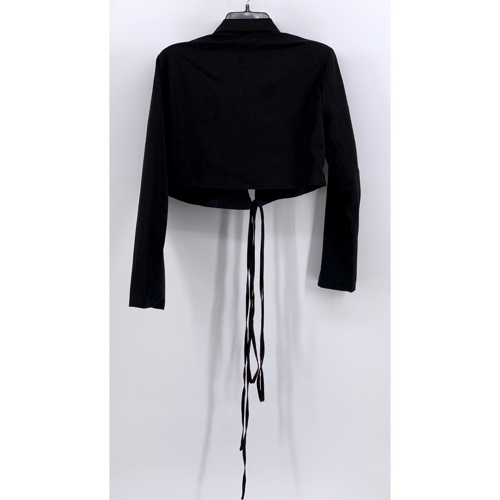SHEIN Women's Black Solid Notch Collar Long Sleeve Tie-Front Cropped Blazer SZ 6