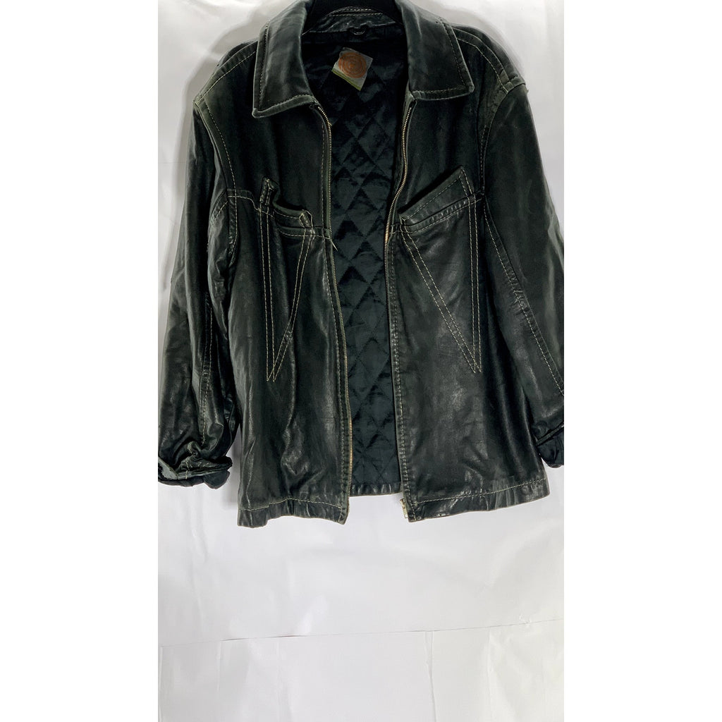 VINTAGE Men's Black Leather Zip-Up jacket SZ S