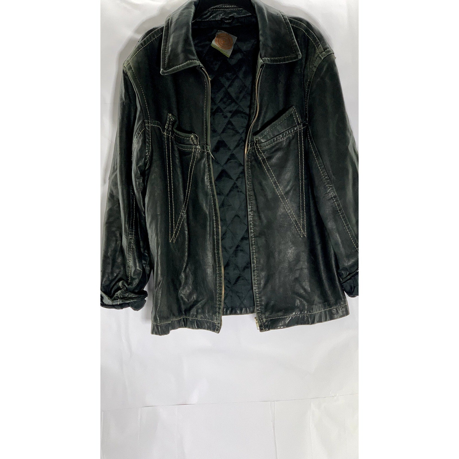 VINTAGE Men's Black Leather Zip-Up jacket SZ S