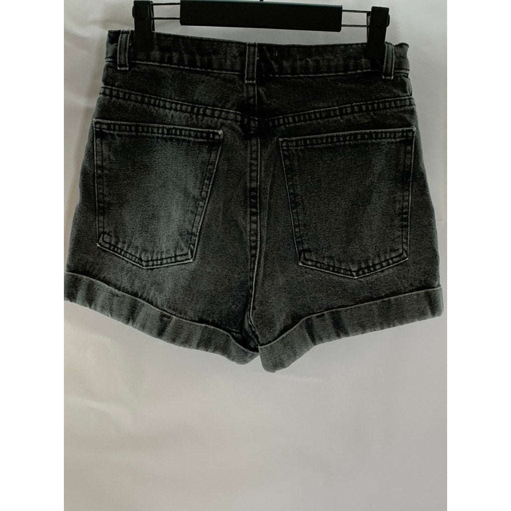 AMERICAN APPAREL JEANS Women's Stone Washed Black High-Rise Cuffed Shorts SZ 28