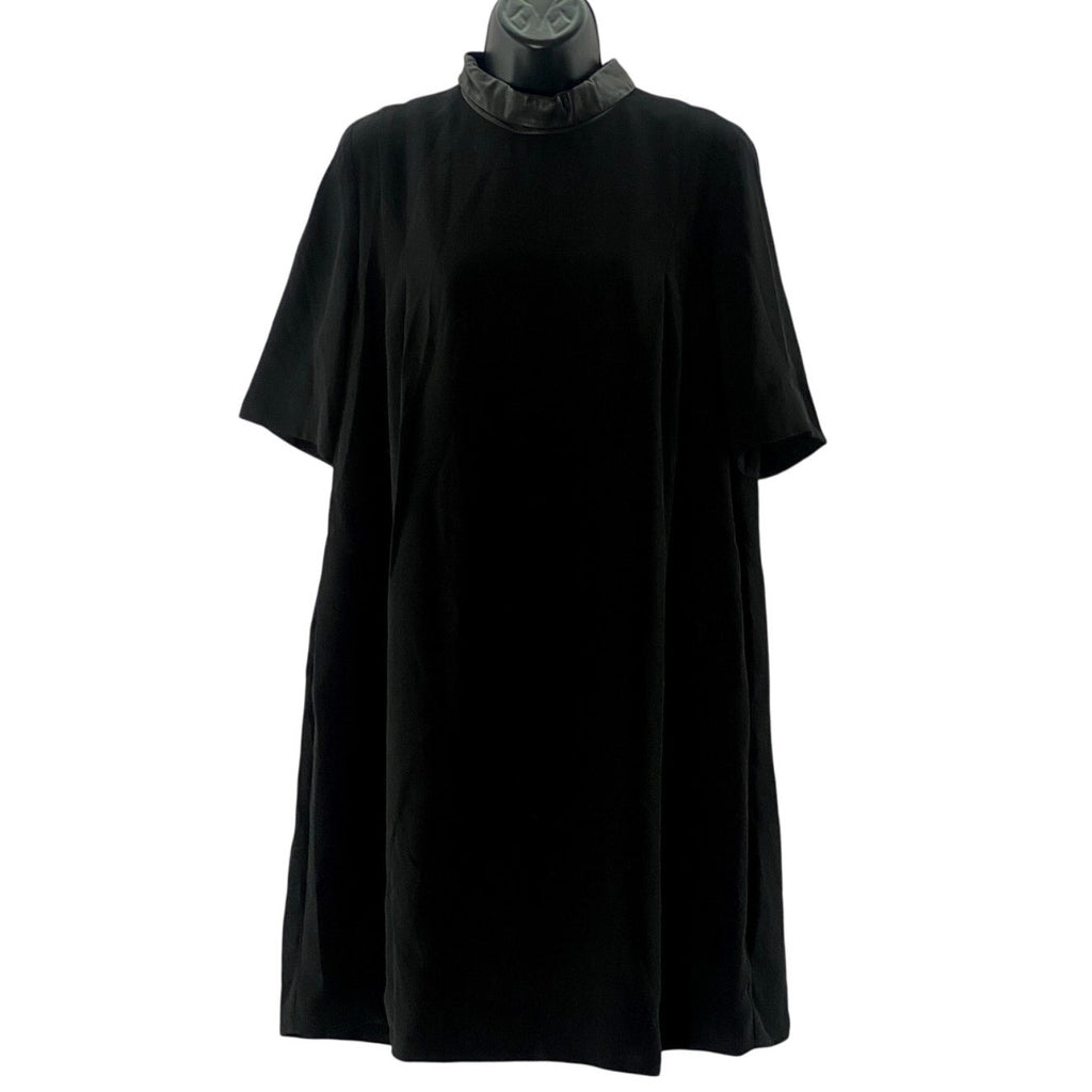 COS Women's Black Leather Collar Short Sleeve Straight Knee Length Dress SZ 8