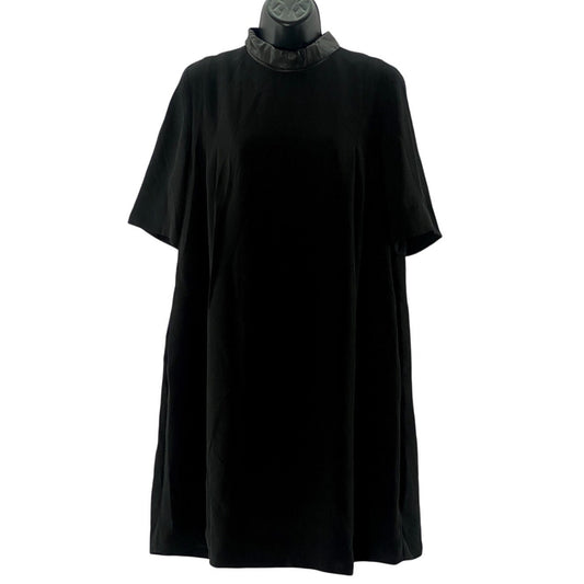 COS Women's Black Leather Collar Short Sleeve Straight Knee Length Dress SZ 8