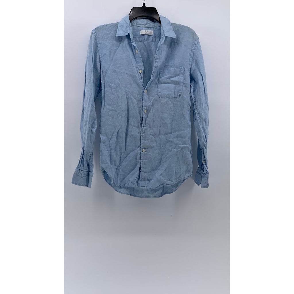 UNIQLO Men's Light Blue Linen Button-Up Long Sleeve Regular-Fit Shirt SZ XS