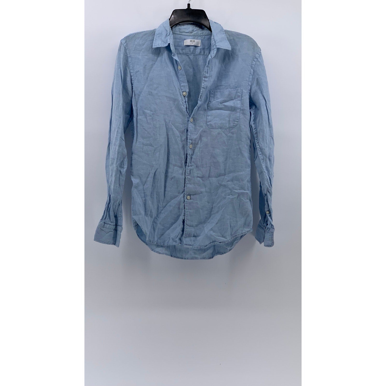 UNIQLO Men's Light Blue Linen Button-Up Long Sleeve Regular-Fit Shirt SZ XS