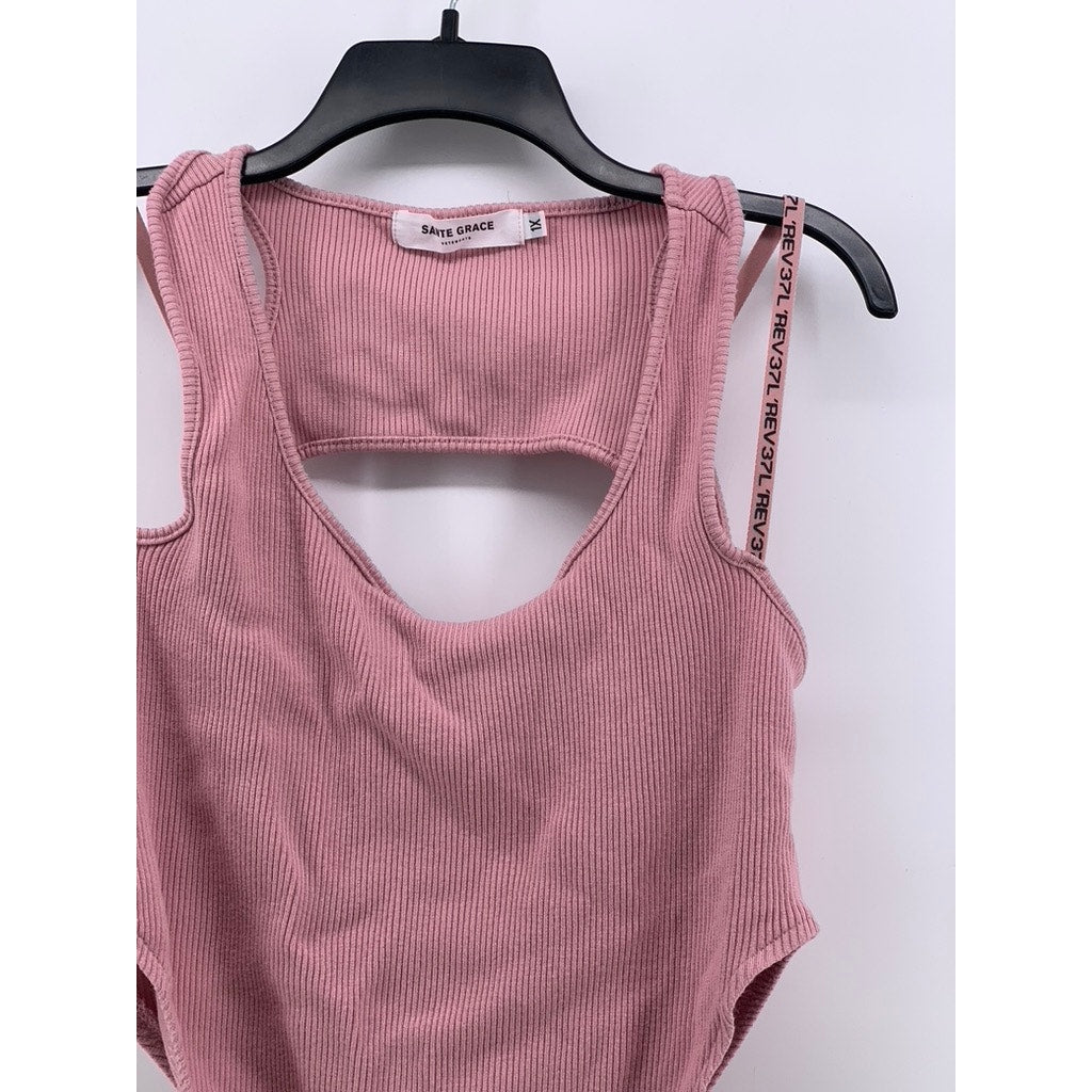 SANTE GRACE Women's Pink Ribbed Cutout Bodysuit SZ 1X