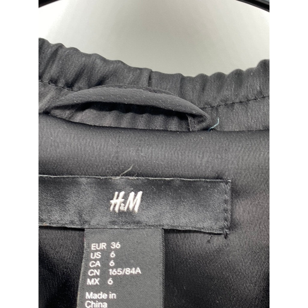 H&M Women's Black Collarless Long Sleeve Zip-Up Bomber Jacket SZ 6