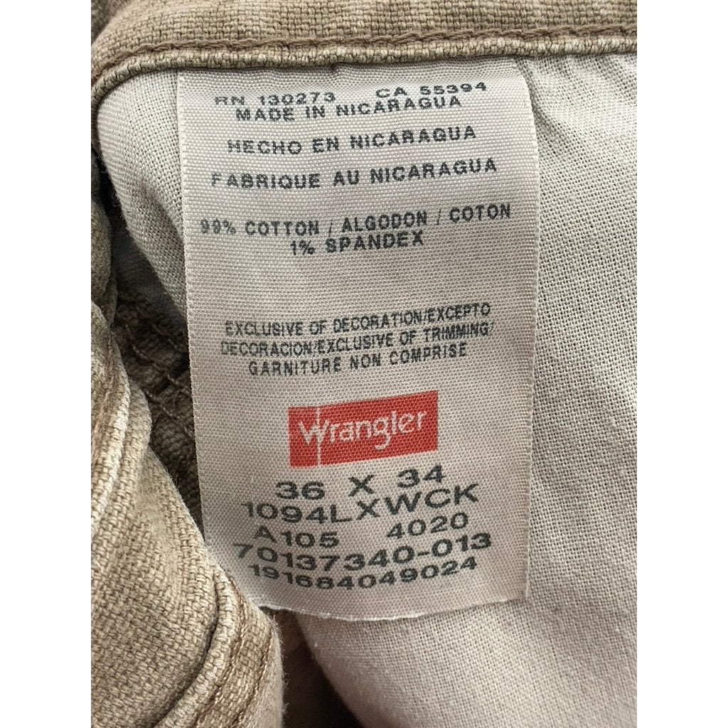 WRANGLER Men's Khaki Distressed Straight-Leg Carpenter Pant SZ 36X34