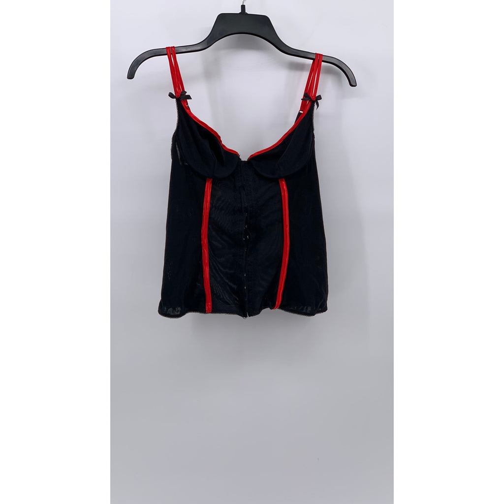 INTIMISSIMI Women's Black-Red Mesh Double Spaghetti Strap Hook Corset Top SZ M