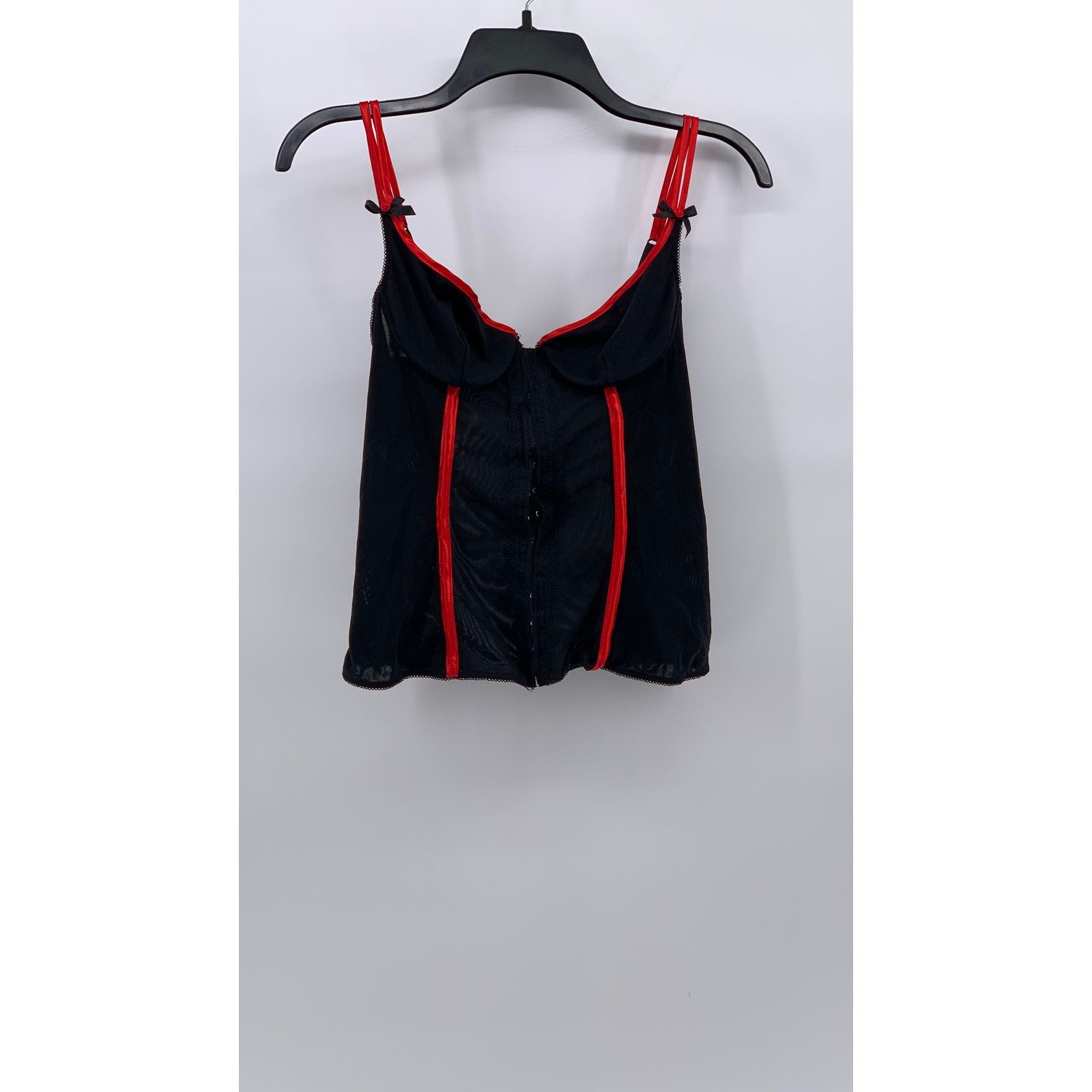 INTIMISSIMI Women's Black-Red Mesh Double Spaghetti Strap Hook Corset Top SZ M