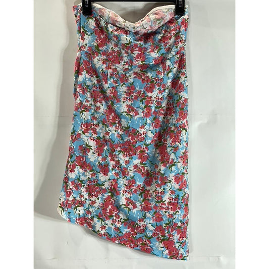 CIDER Women's Pink/Blue Floral Corset Strapless Asymmetrical-Hem Dress SZ S(US4)