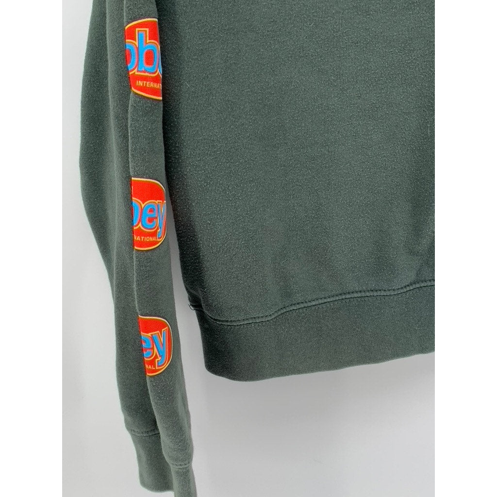 OBEY Women's Green Round Logo Distressed Pullover Hoodie SZ M