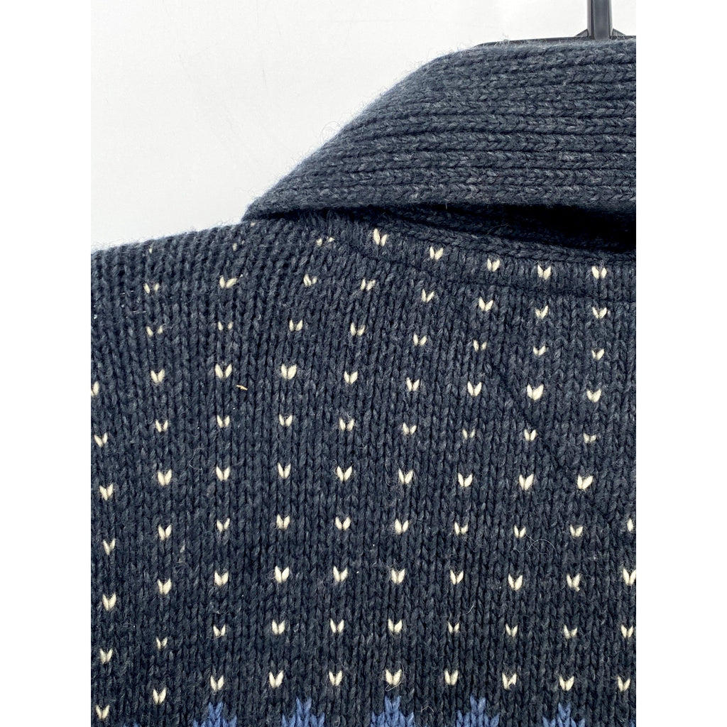 HILFIGER DENIM Men's Navy Fair Isle Knit Shawl Collar Button-Up Cardigan SZ M