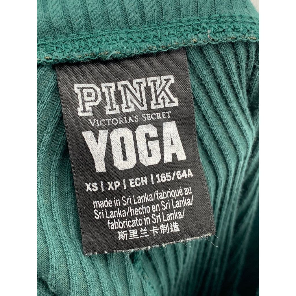 VICTORIA'S SECRET PINK Women's Dark Green Ribbed Fitted Yoga Leggings SZ XS