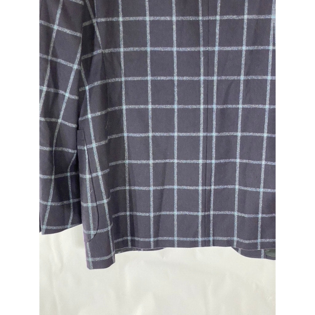 CANALII Men's Navy Windowpane Two-Button Notch Collar Long Sleeve Blazer SZ 34R
